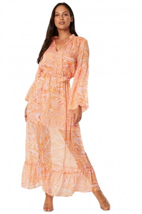 Women AMATA DRESS Orange Marble | MISA Los Angeles Maxi