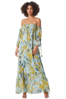 Women ARABELLA DRESS Blue Abstract | MISA Los Angeles Maxi