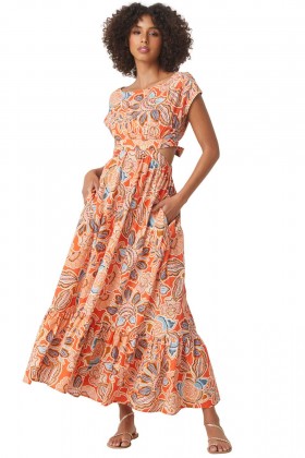 Women DANAMAE DRESS Tangerine Flora | MISA Los Angeles Maxi