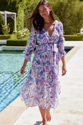 Women KARINA DRESS Amethyst Floral | MISA Los Angeles Midi