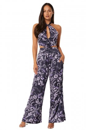 Women LAYA JUMPSUIT Indigo Vines | MISA Los Angeles Cut-Out