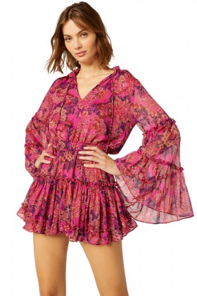 Women LEEVA DRESS Fuchsia Batik | MISA Los Angeles Mini