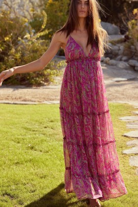 Women LIA DRESS Fuchsia Paisley | MISA Los Angeles Maxi