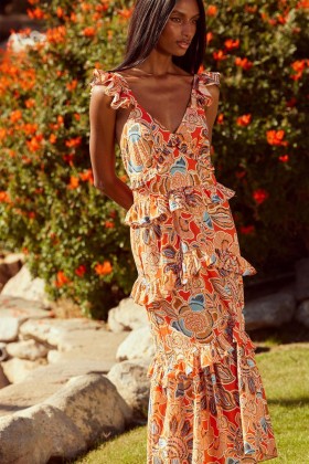 Women MORRISON DRESS Tangerine Flora | MISA Los Angeles Maxi