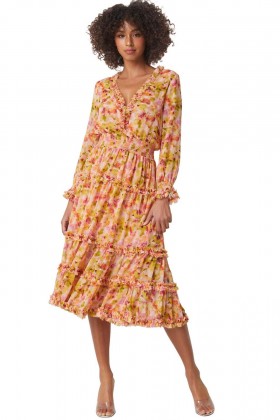 Women NORA DRESS Golden Flora | MISA Los Angeles Long-Sleeve