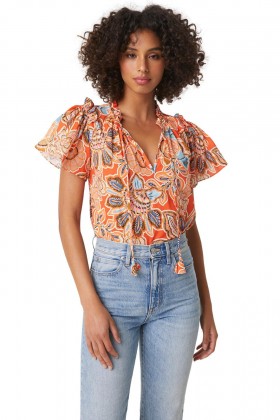 Women SUPARNA TOP Tangerine Flora | MISA Los Angeles Tops
