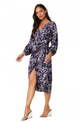 Women SYLVIA DRESS Indigo Vines | MISA Los Angeles Long-Sleeve