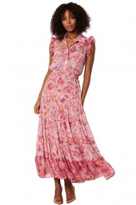 Women TRINA DRESS Pink Fire Flora | MISA Los Angeles Maxi