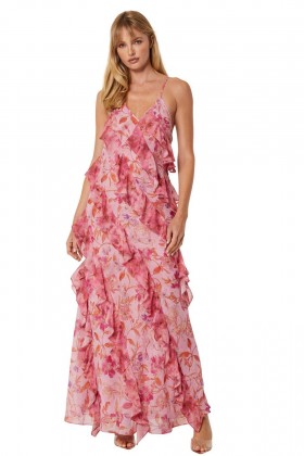 ABITO DAMITA Donna Rosa Fuoco Flora | MISA Los Angeles Maxi